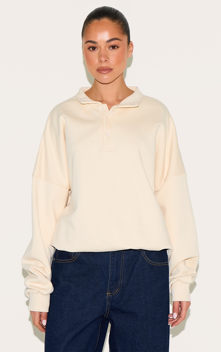 Cream Premium Sweat Oversized Polo image 1