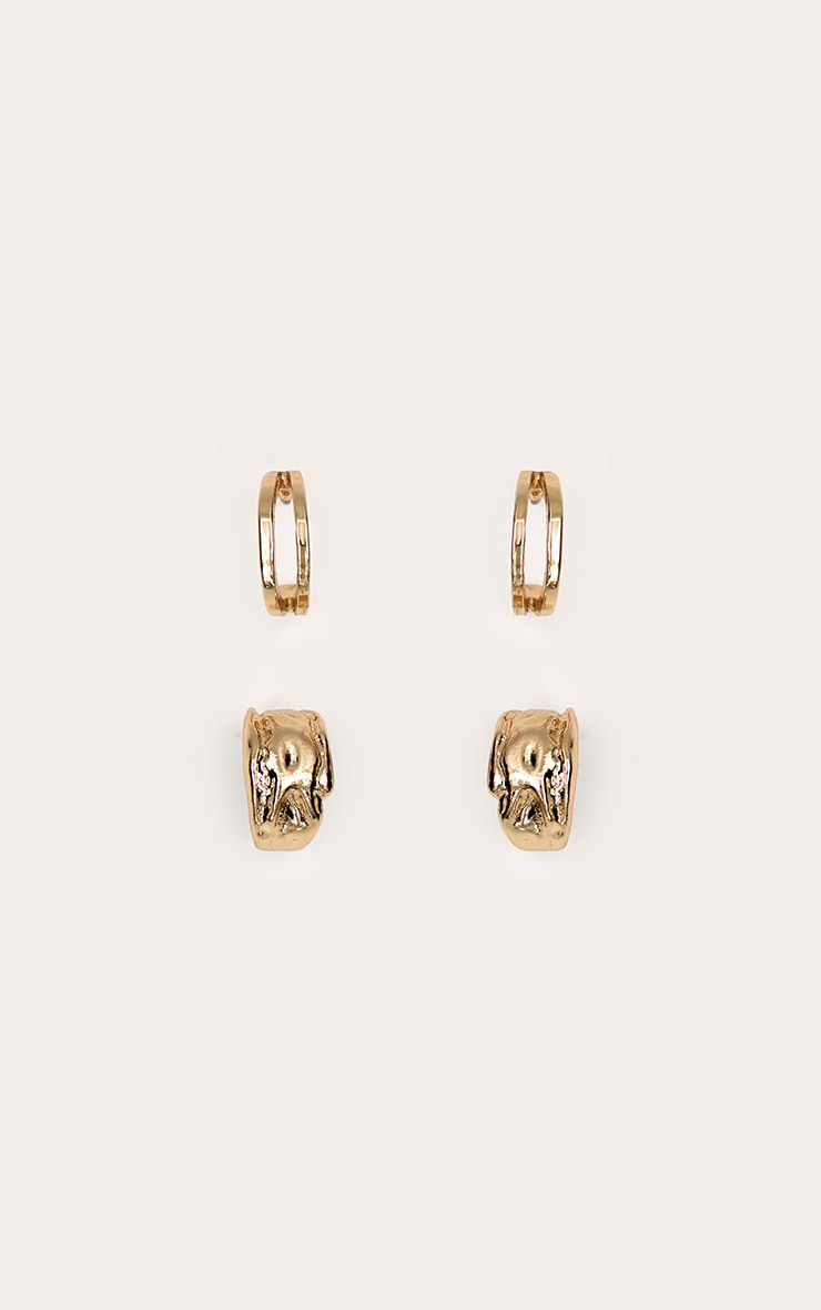 Gold Textured Small Hoop Earrings Multi-Pack image 2