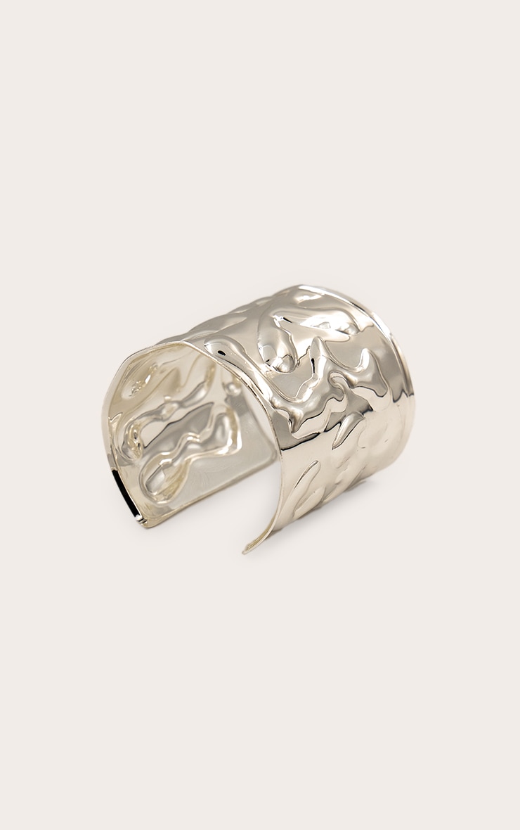 Bracelet manchette symétrique martelé argenté image 3