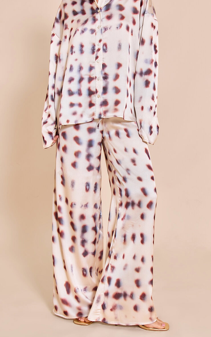 Cream Shell Printed Satin Wide Leg Pants image 2