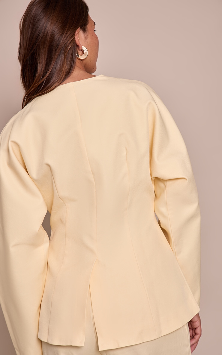 Crème au beurre Veste blazer premium tissée sans col ajustée image 2