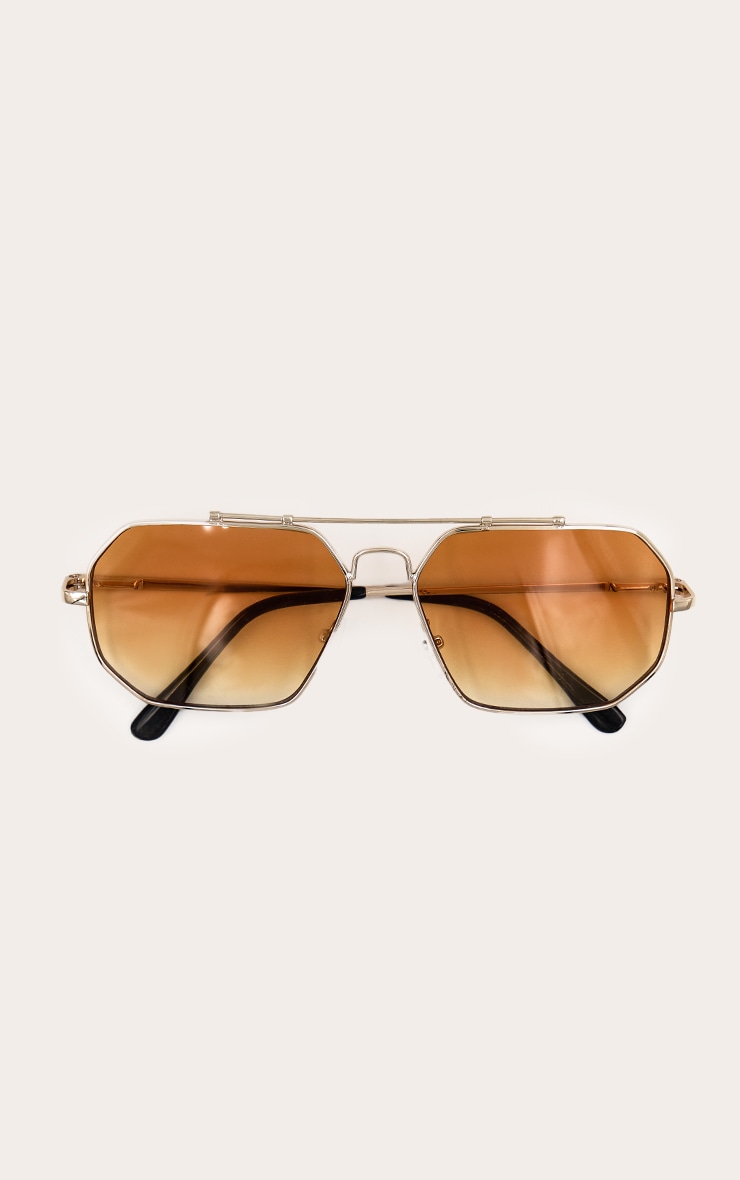 Gold Skinny Frame Angled Sunglasses image 3