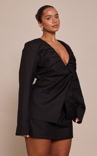 Shape Black Ruched Neckline Cinched Blazer