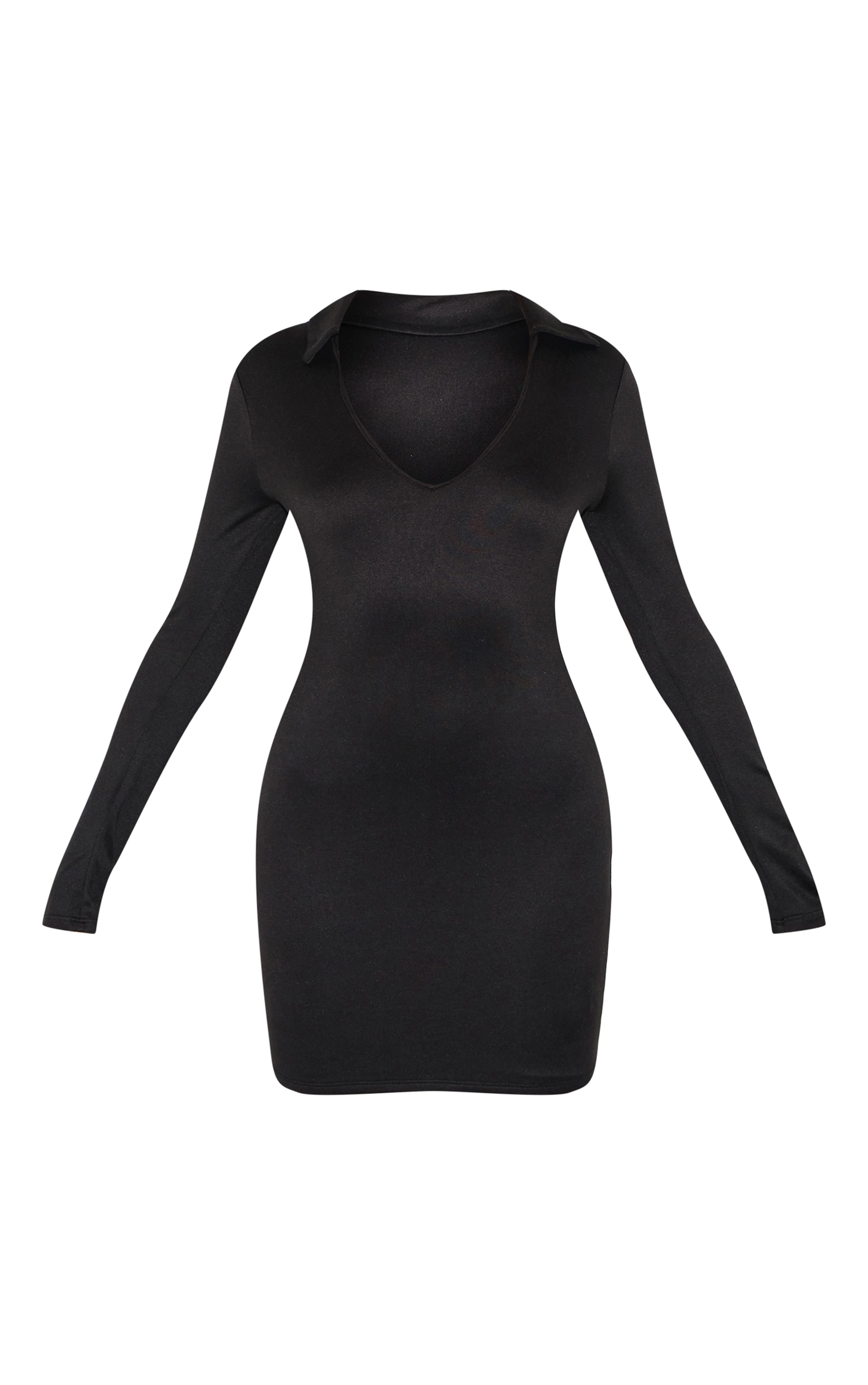 Black Double Contour Collar Detail Long Sleeve Bodycon Dress image 5