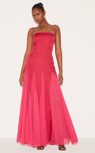 Blush Rose Bandeau Chiffon Pleated Maxi Dress