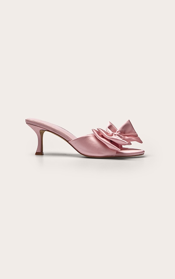 Ballerina Pink Satin Bow Detail Heeled Mule