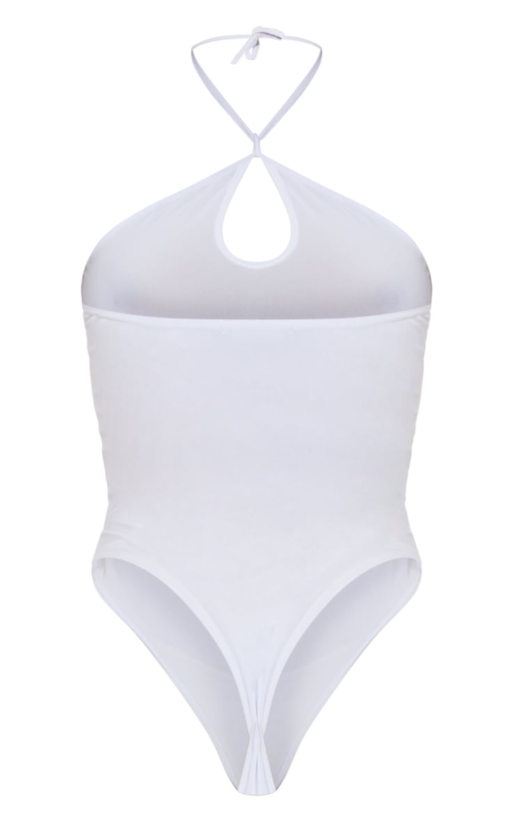 White Slinky Cut Out Halter Bodysuit image 6
