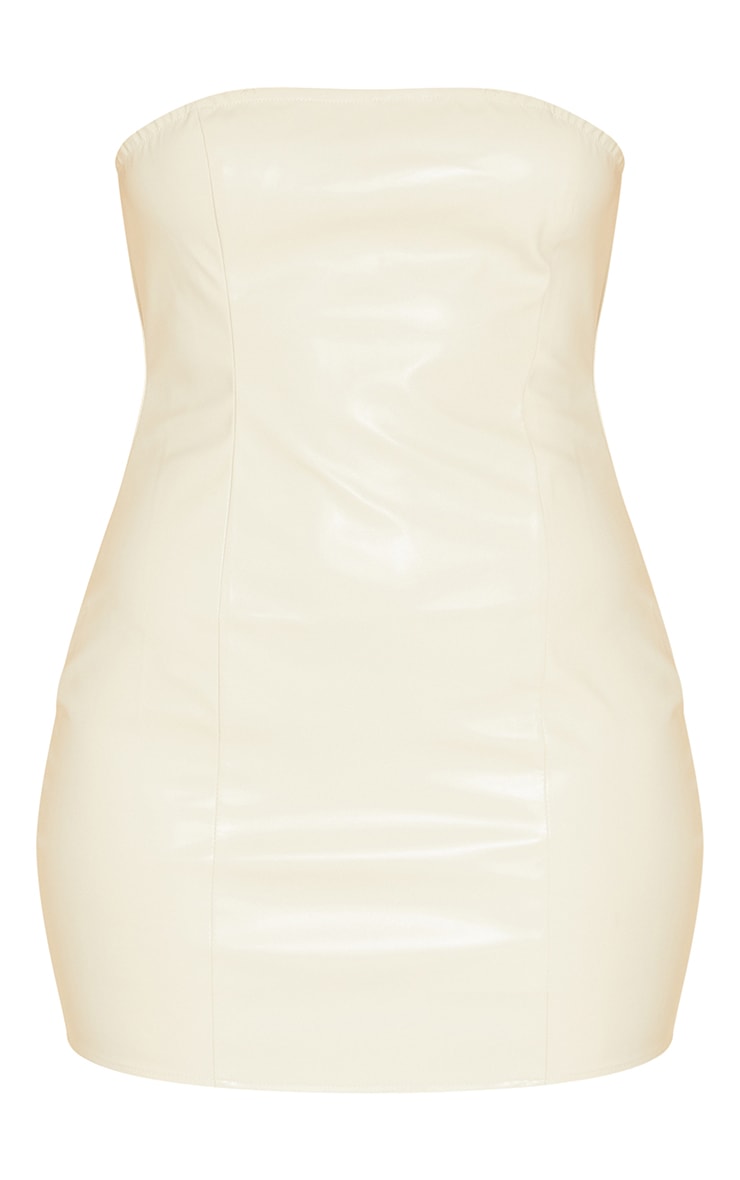 Cream Faux Leather Seam Detail Sleeveless Mini Dress image 5