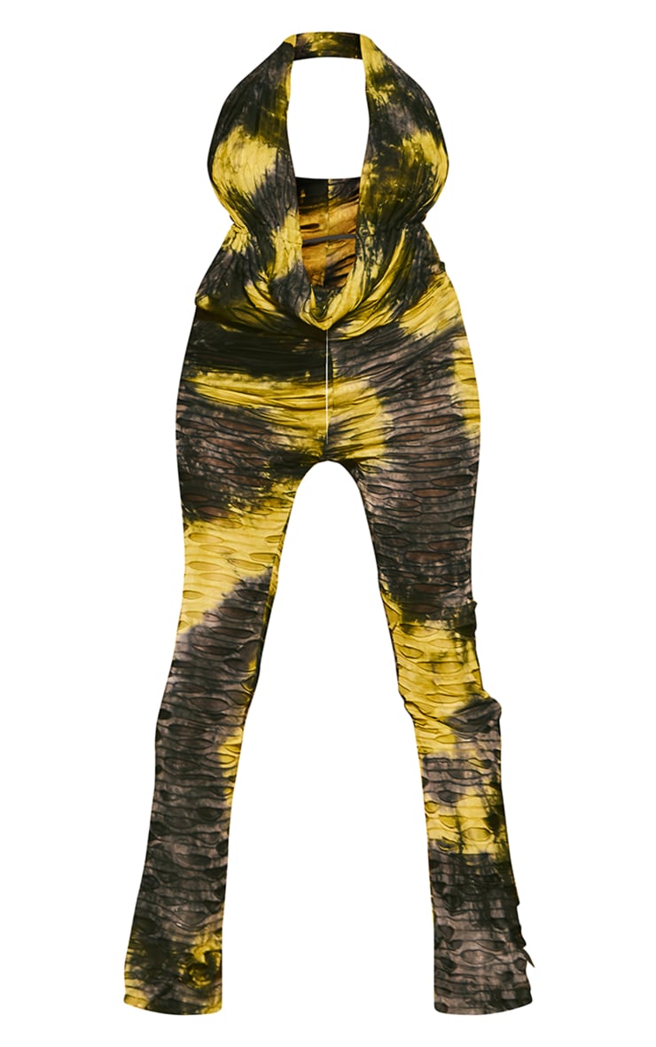 Yellow Tie Dye Halterneck Extreme Cut Out Flared Jumpsuit image 5