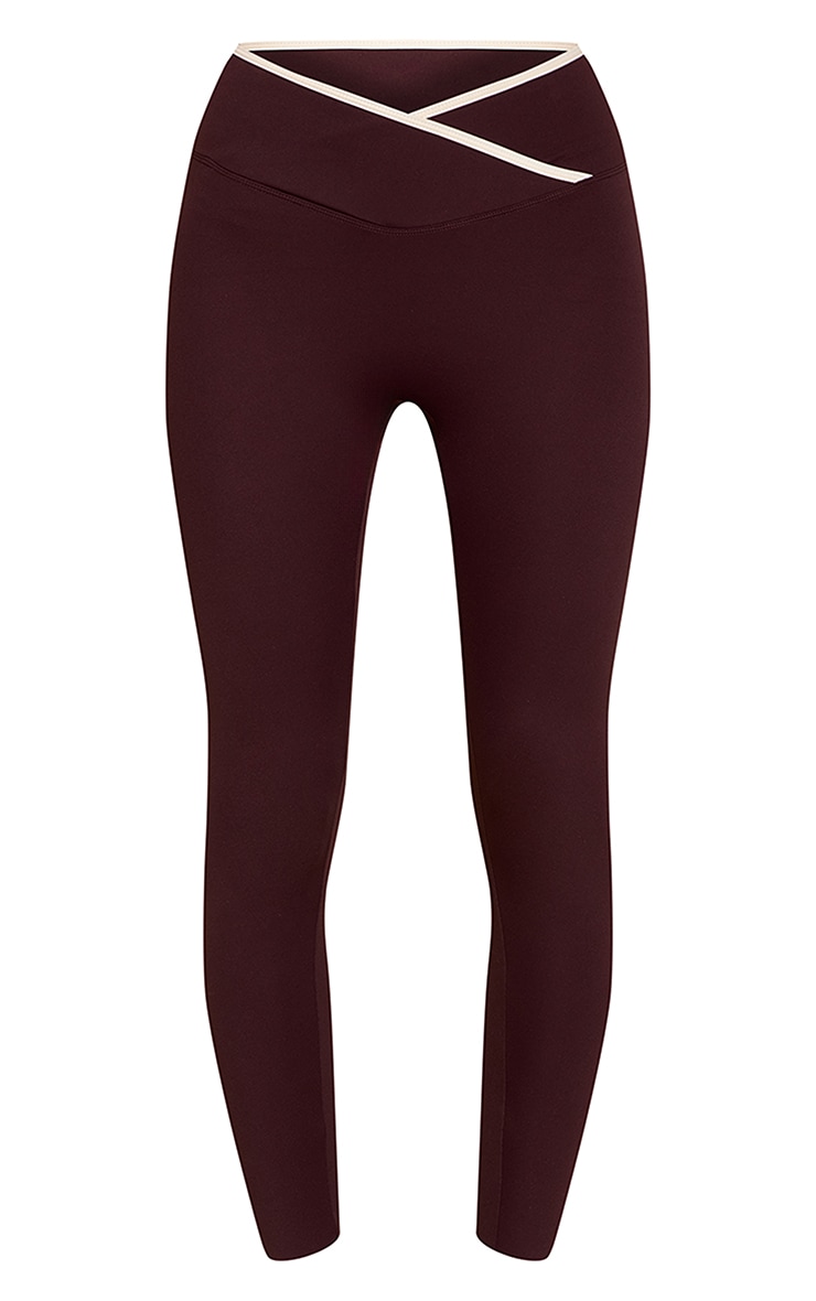 Chocolate Sculpt Contrast Piping Wrap Waist Gym Leggings image 5