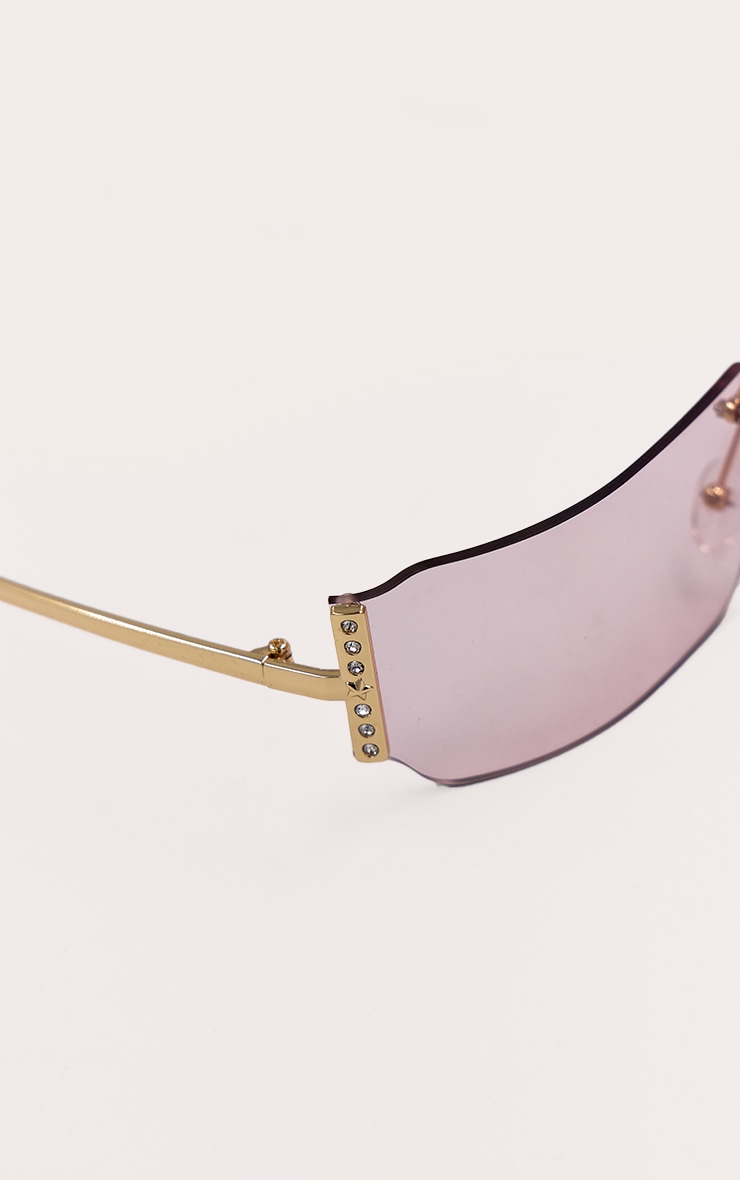 Pink Square Diamante Side Wrap Round Sunglasses image 4