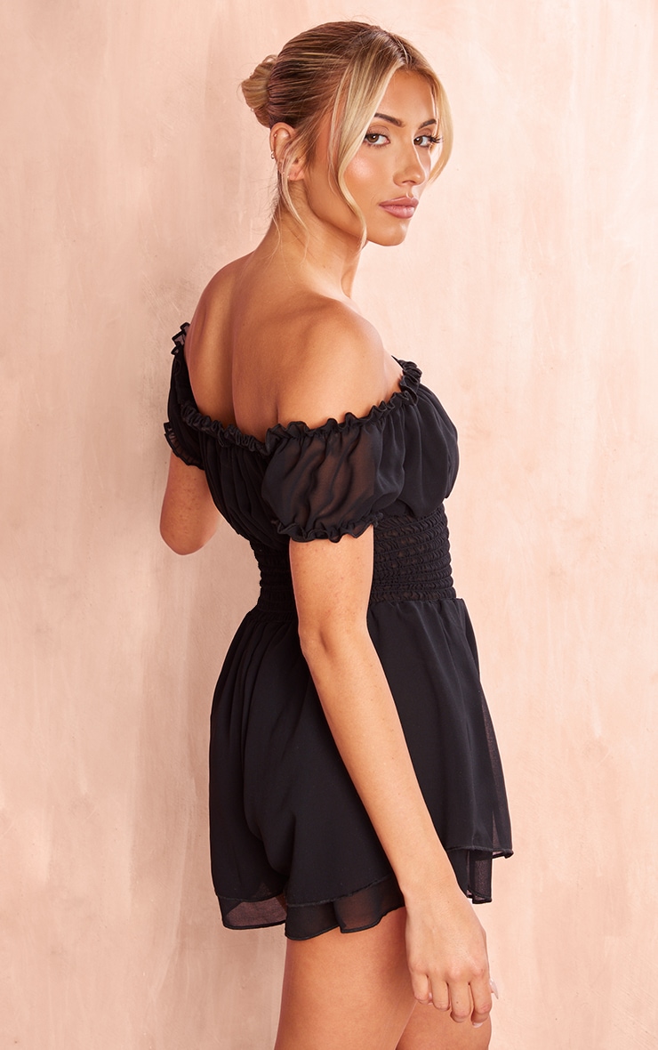 Black Mesh Bardot Floaty Romper image 2