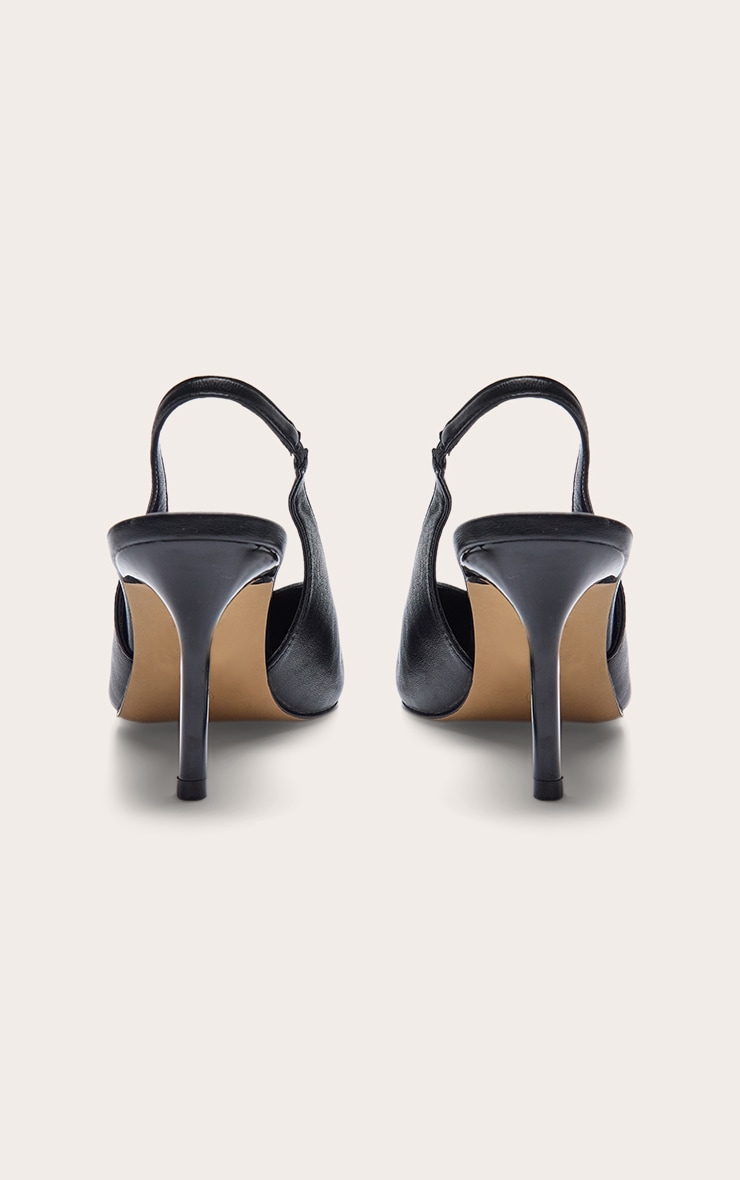 Black Pu Pointed Toe Slingback Heels image 4