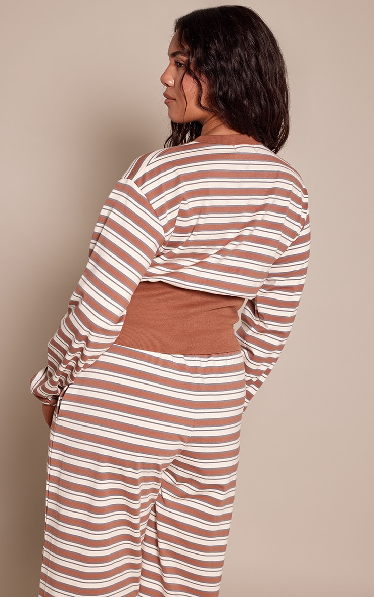 Shape Chocolate Striped Button Through Ribbed Hem Top image 2