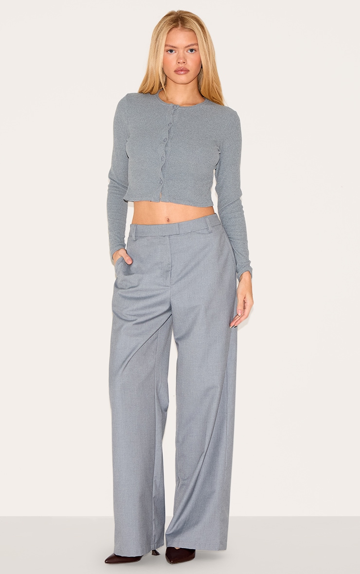 Charcoal Soft Touch Rib Button Down Long Sleeve Top image 3