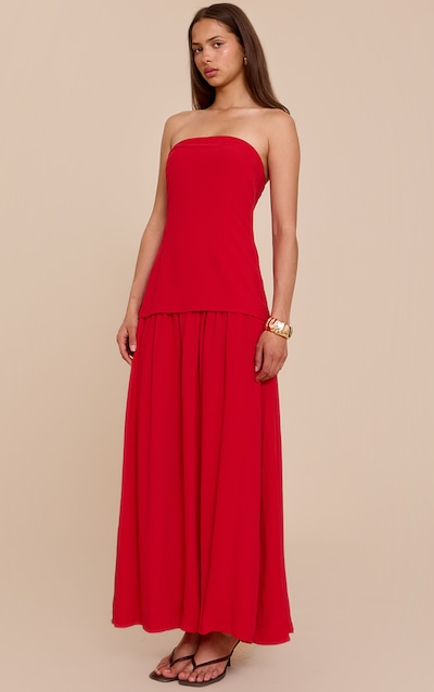 Robe bustier longue rouge à buste long