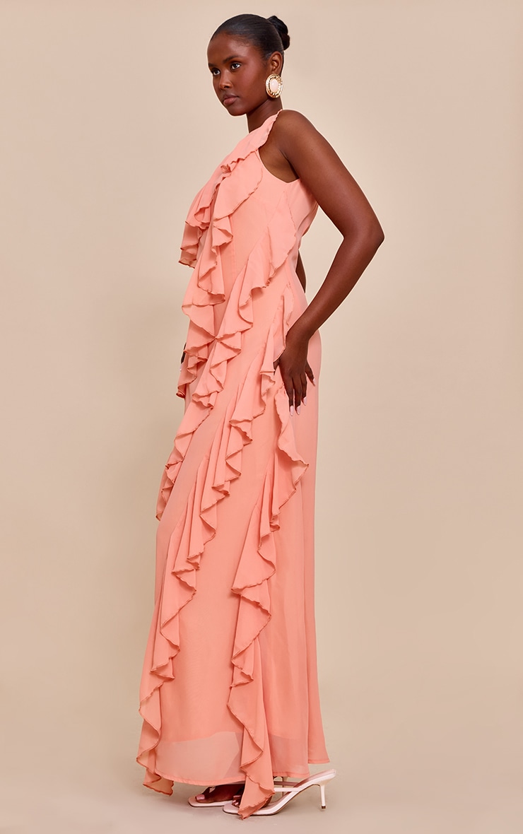 Peach Boat Neck Frill Detail Sleeveless Maxi Dress image 3