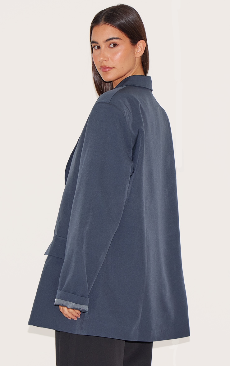Grey Oversized Longline Curved Hem Blazer image 2