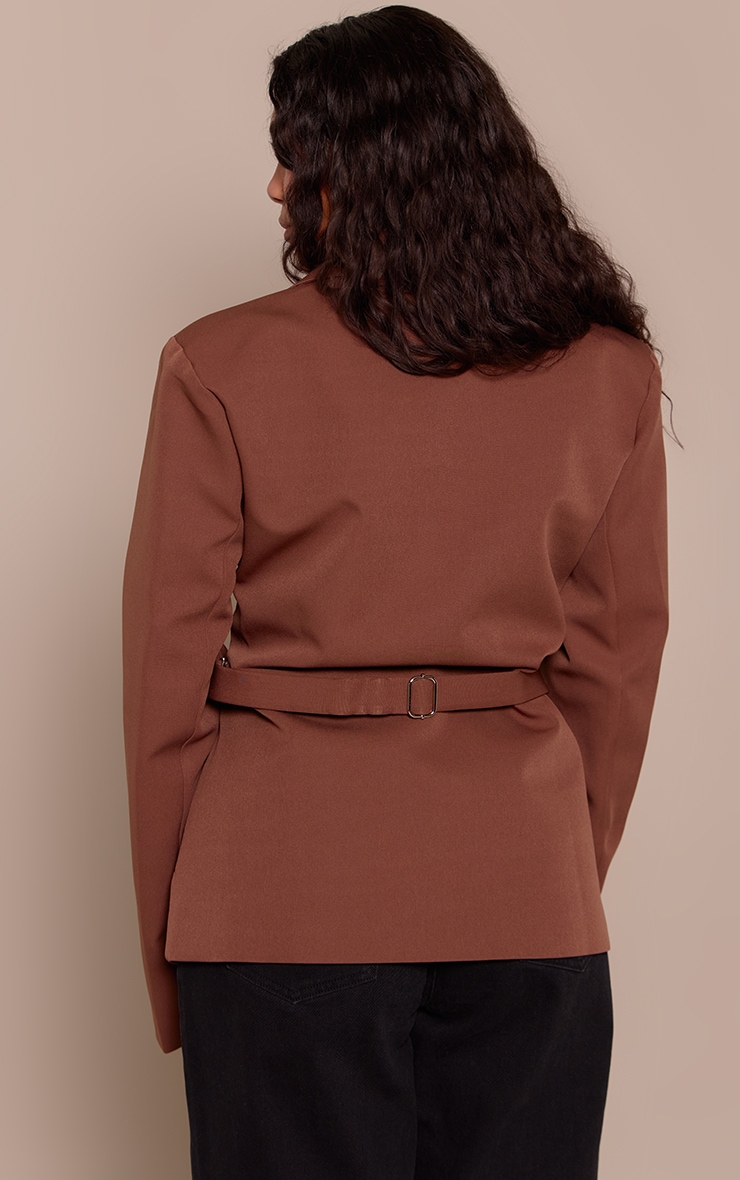 Shape Chocolate Tailored Asymmetrical Cross Over Adjustable Waist Blazer image 2