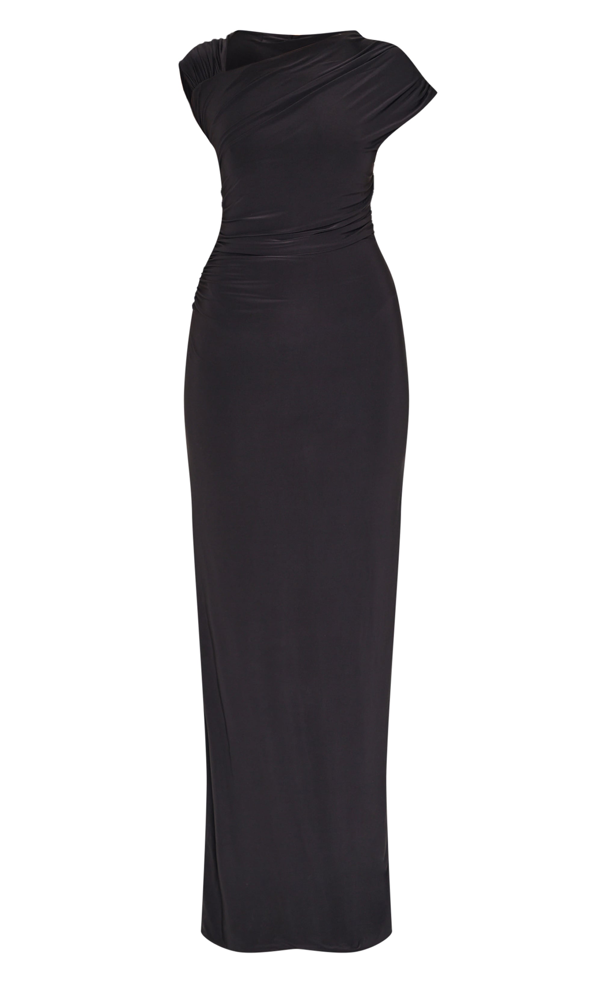 Black Double Layer Slinky Ruched Maxi Dress image 5