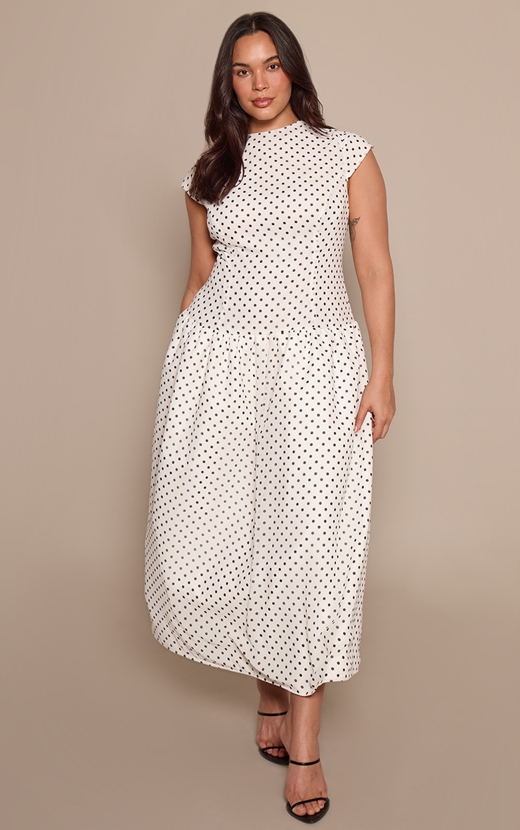 Plus White and Black Polka Dot Midaxi Drop Waist Dress image 1