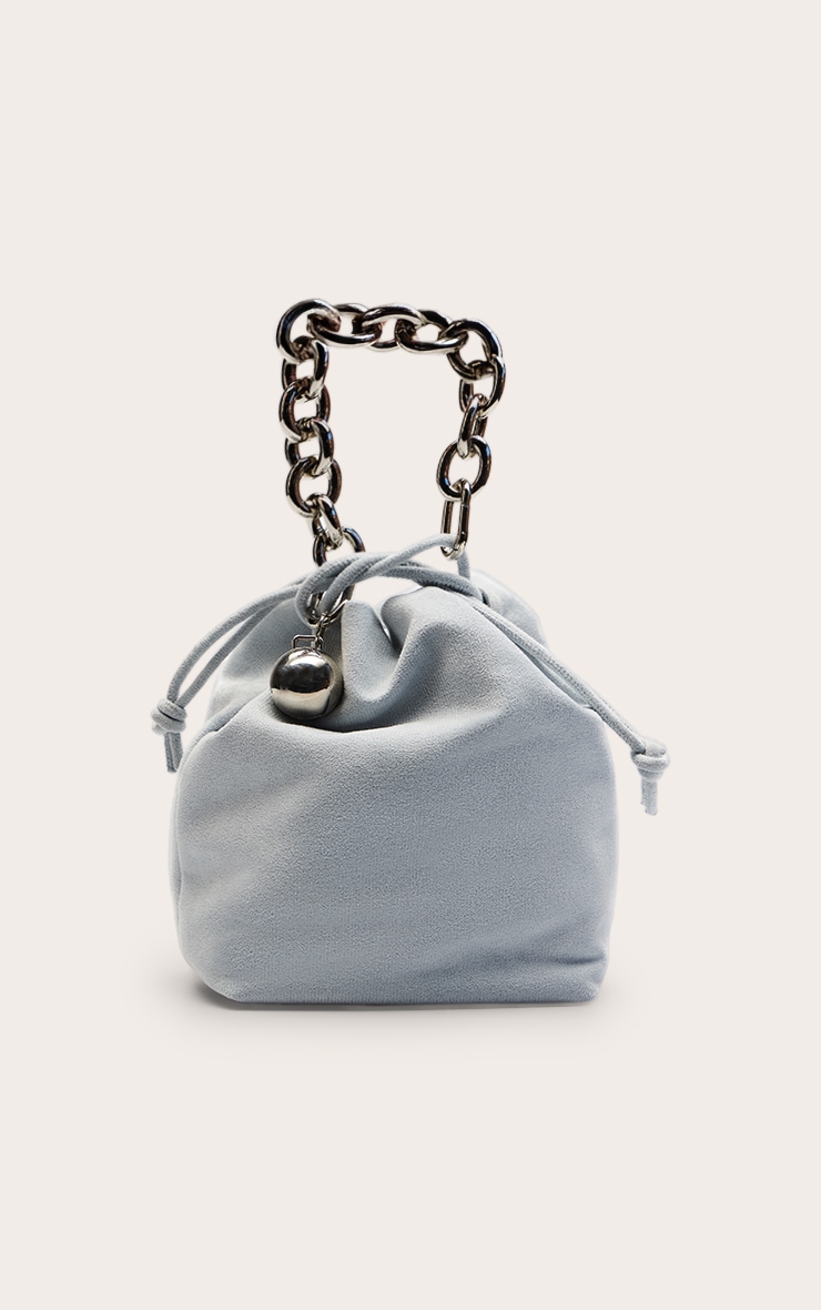 Powder Blue Faux Suede Chain Bead Pouch Grab Bag image 2