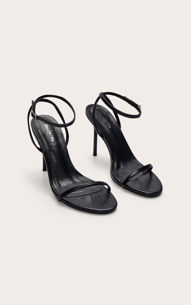 Black Round Toe Slim Stiletto Heel Barely There Sandal image 3
