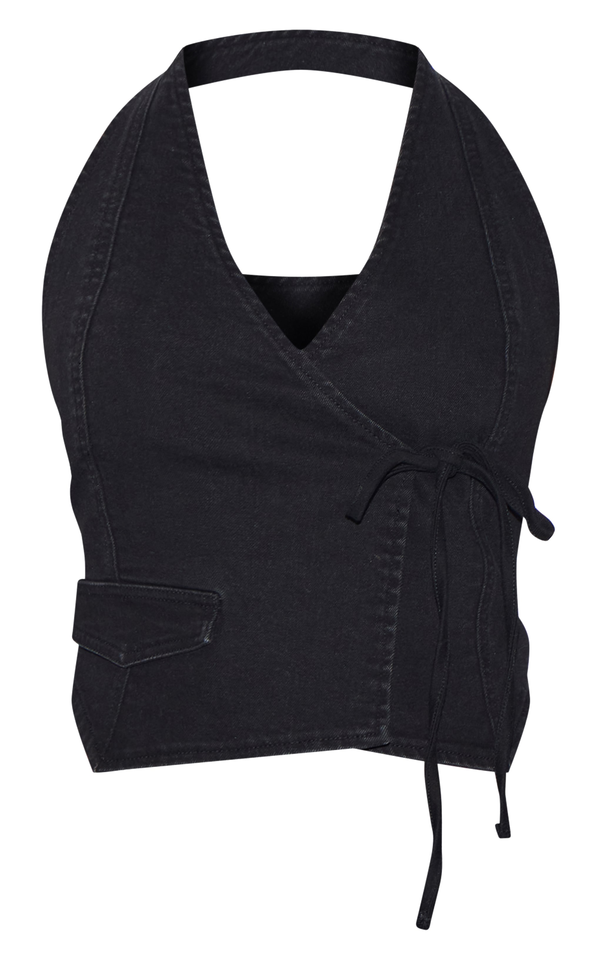 Gilet cache-coeur en jean noir délavé à dos nu image 5