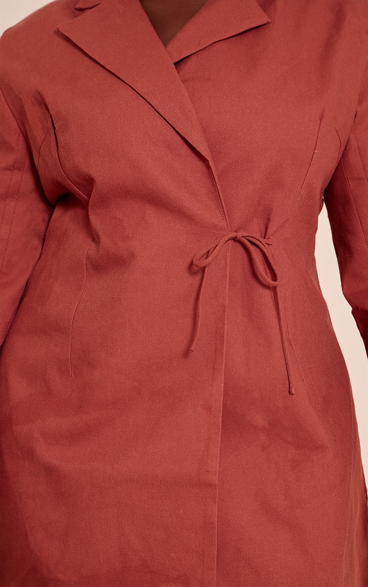 Plus Rust Linen Blend Tie Detail Blazer Dress image 4