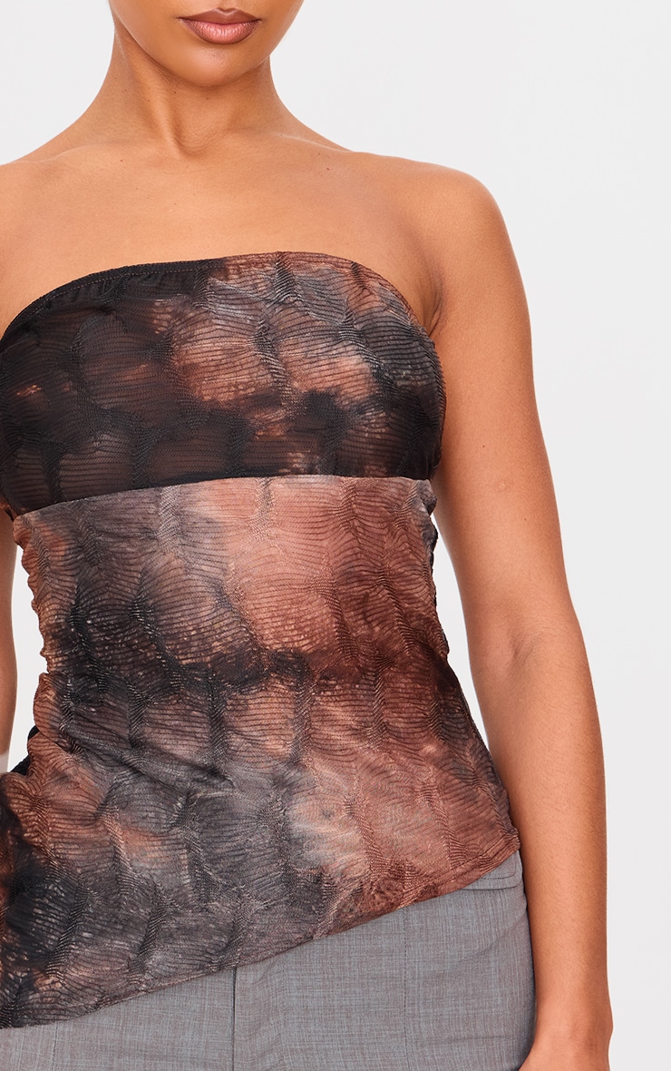 Brown Textured Mesh Asymmetric Hem Bandeau image 4