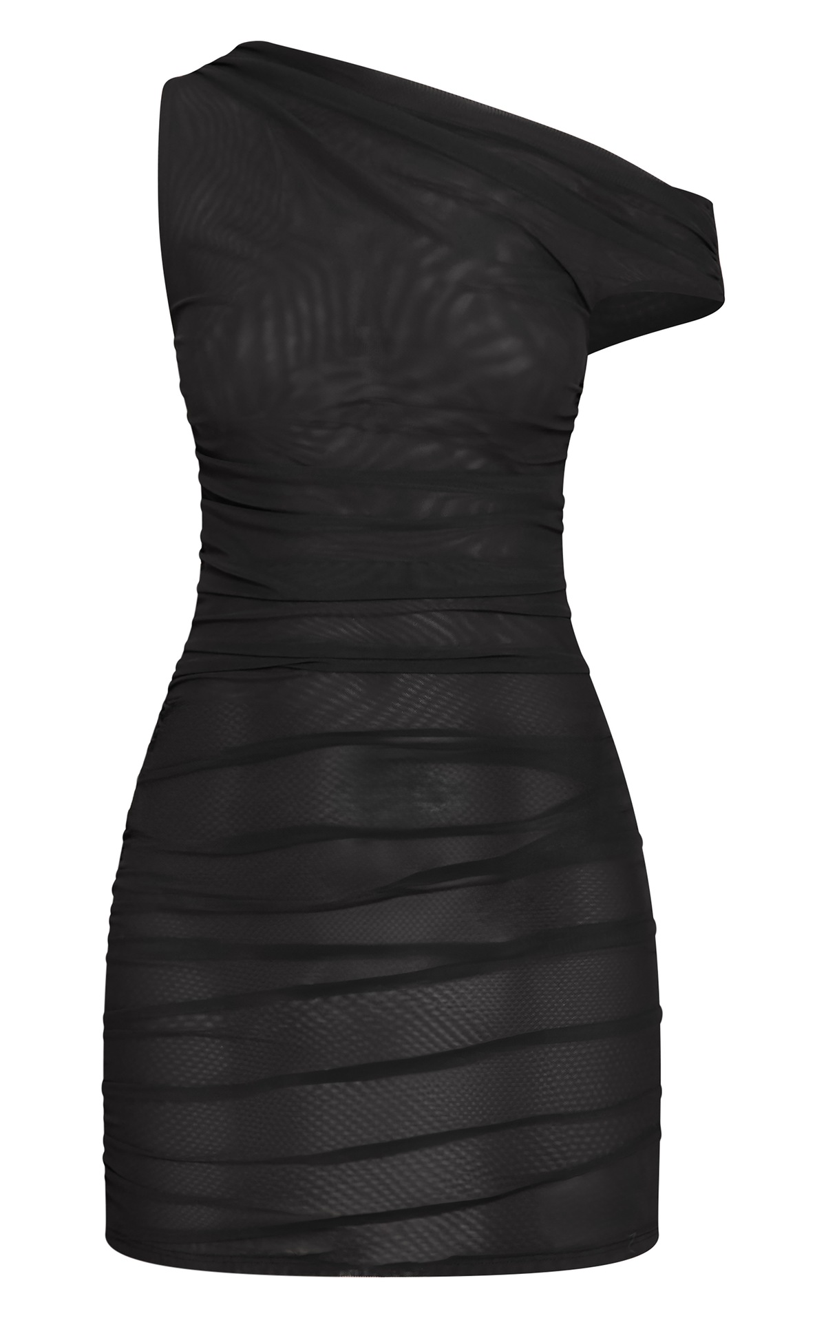 Black Mesh Panel Pleated Mini Dress
