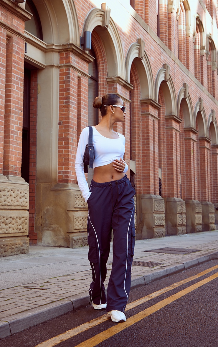 Crop top manches longues en coton blanc image 3