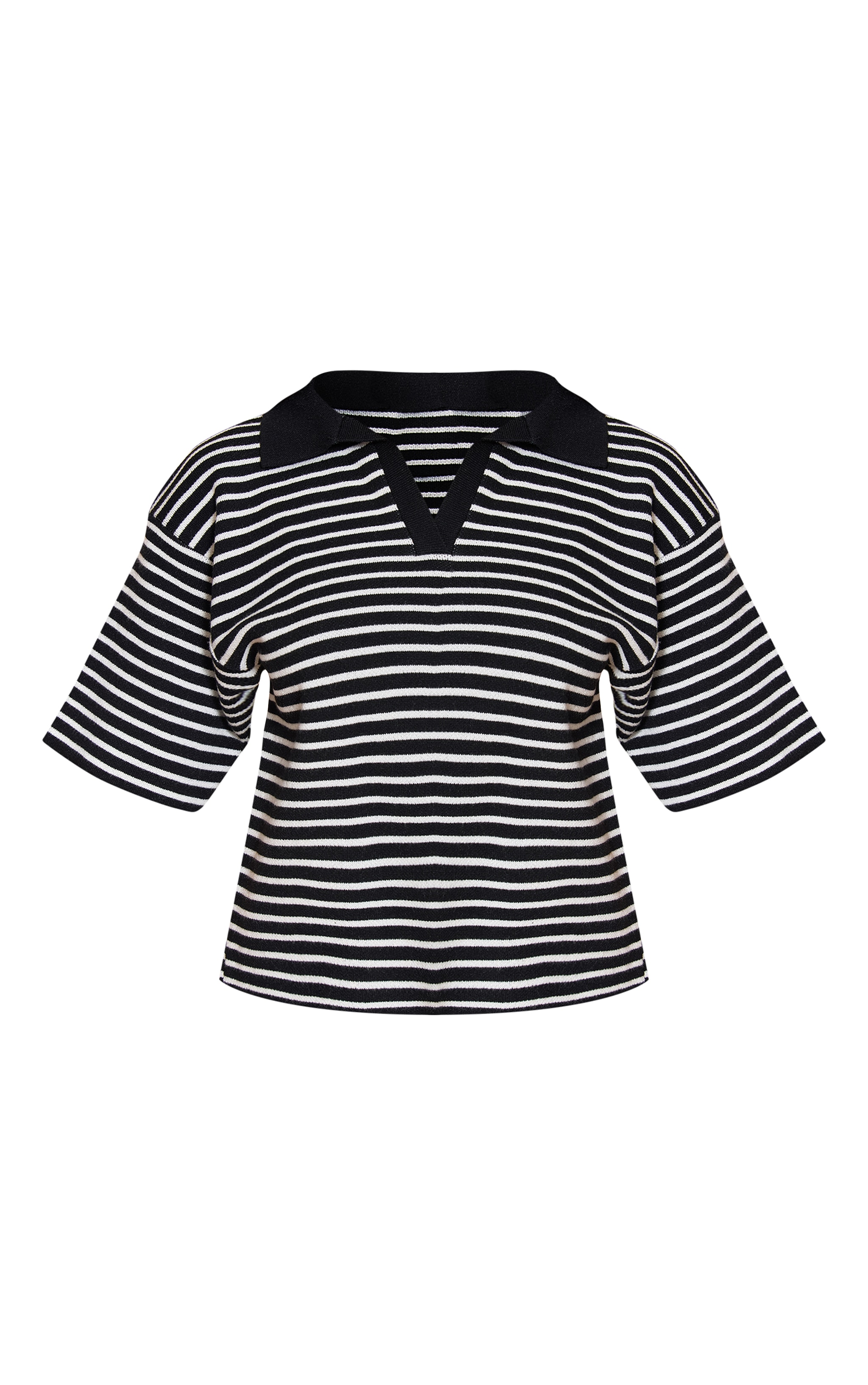 Petite Black Stripe Knitted Oversized Collared Top image 5