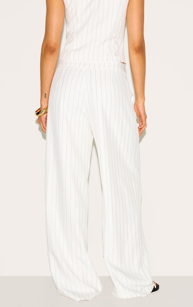 White Tailored Woven Pinstripe Wide Leg Pants image 3