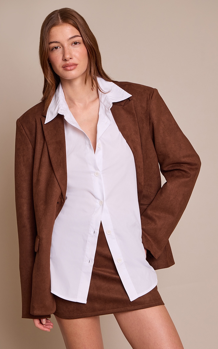 Chocolate Brown Suede Mid Rise Mini Skirt image 1