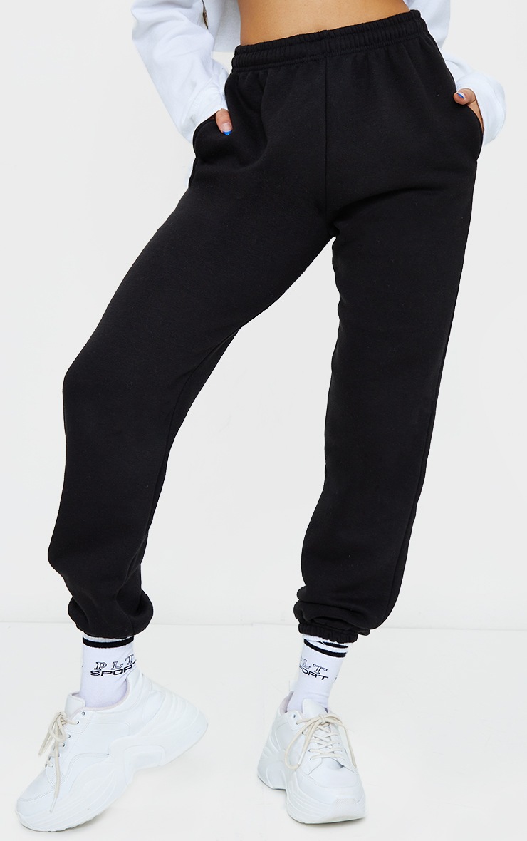 PRETTYLITTLETHING Black Block Embroidered Sweatpants image 1