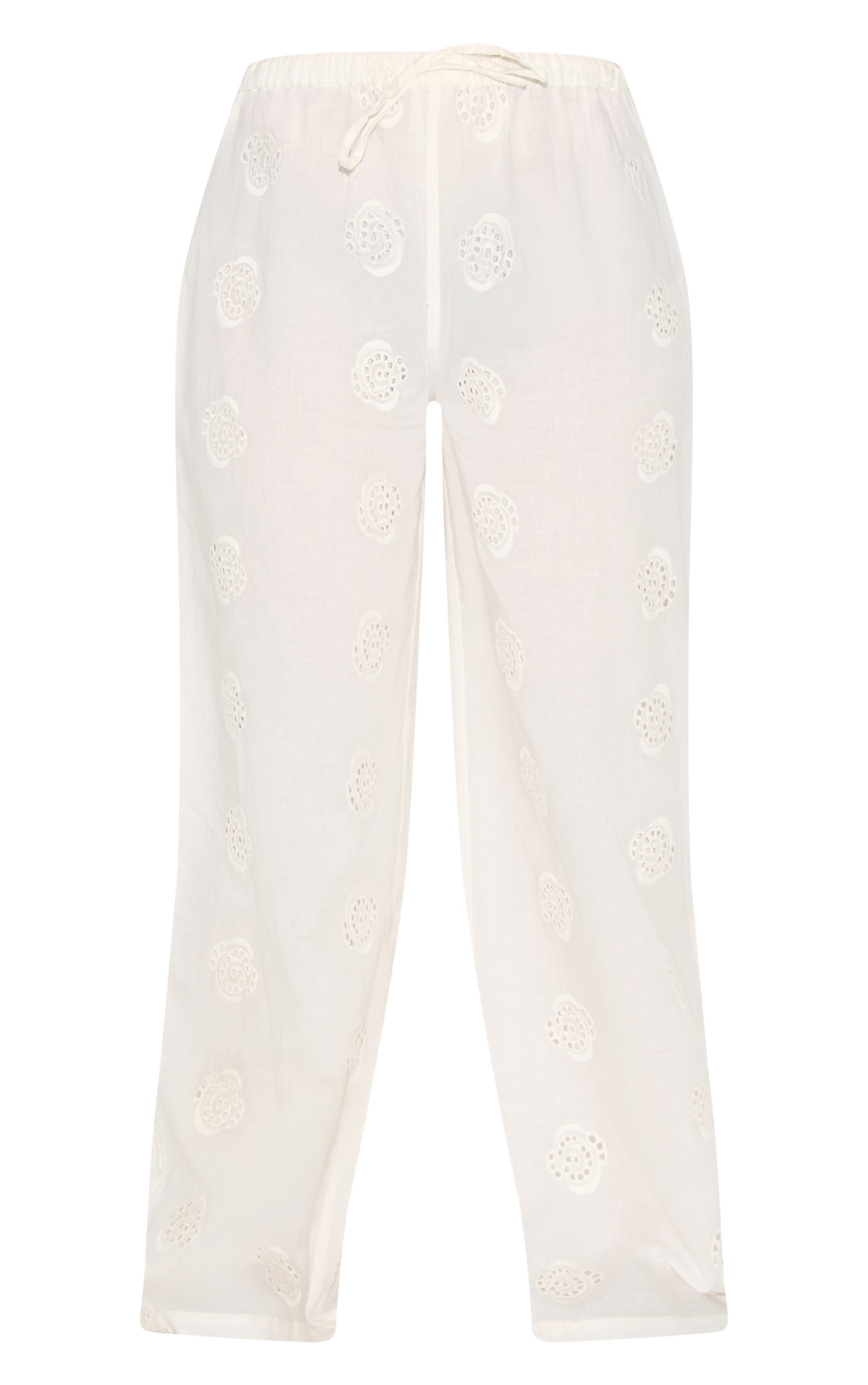 White Broderie Swirl Detail Straight Leg Pants image 5