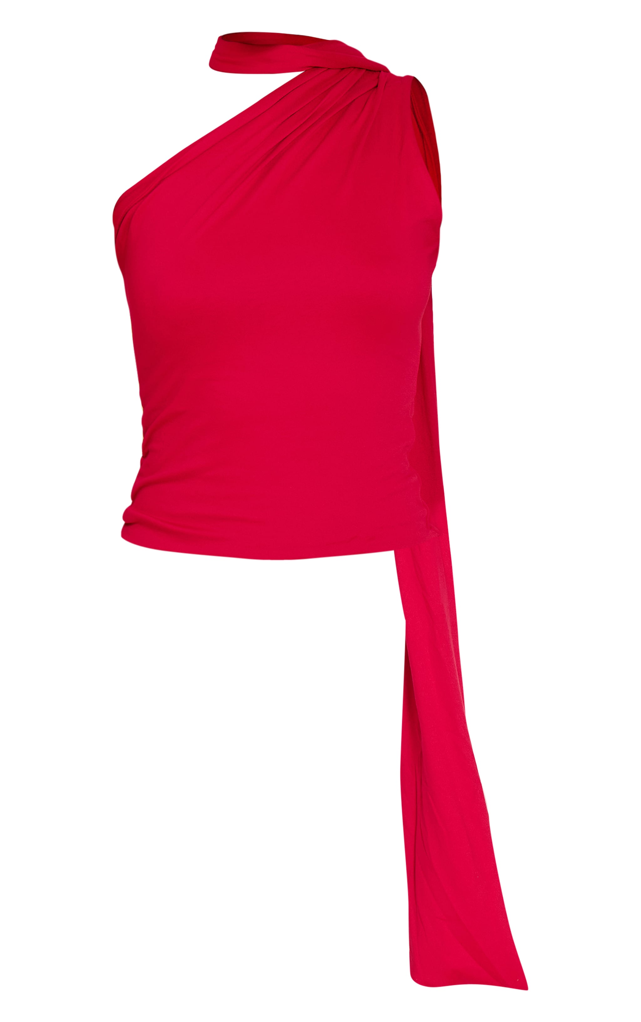 Tomato Red Double Layer Soft Touch Scarf Detail Long Top image 5