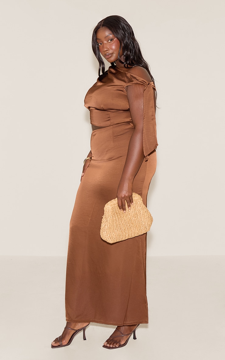 Plus Chocolate Tie Shoulder Satin Top image 3