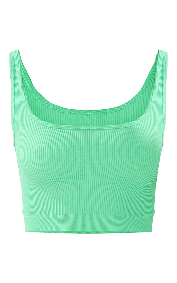 Bright Green Contour Rib Sleeveless Crop Top PrettyLittleThing
