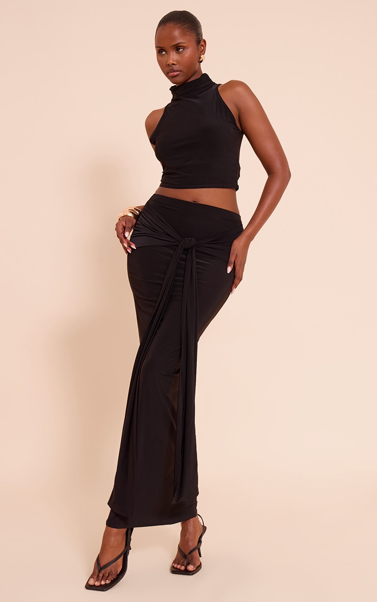 Black Slinky Funnel Neck Crop Top image 3