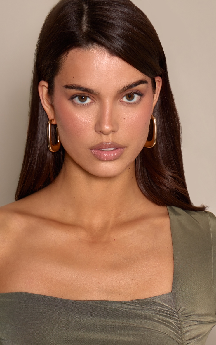 Gold Smooth Chunky Rectangular Hoop Earrings