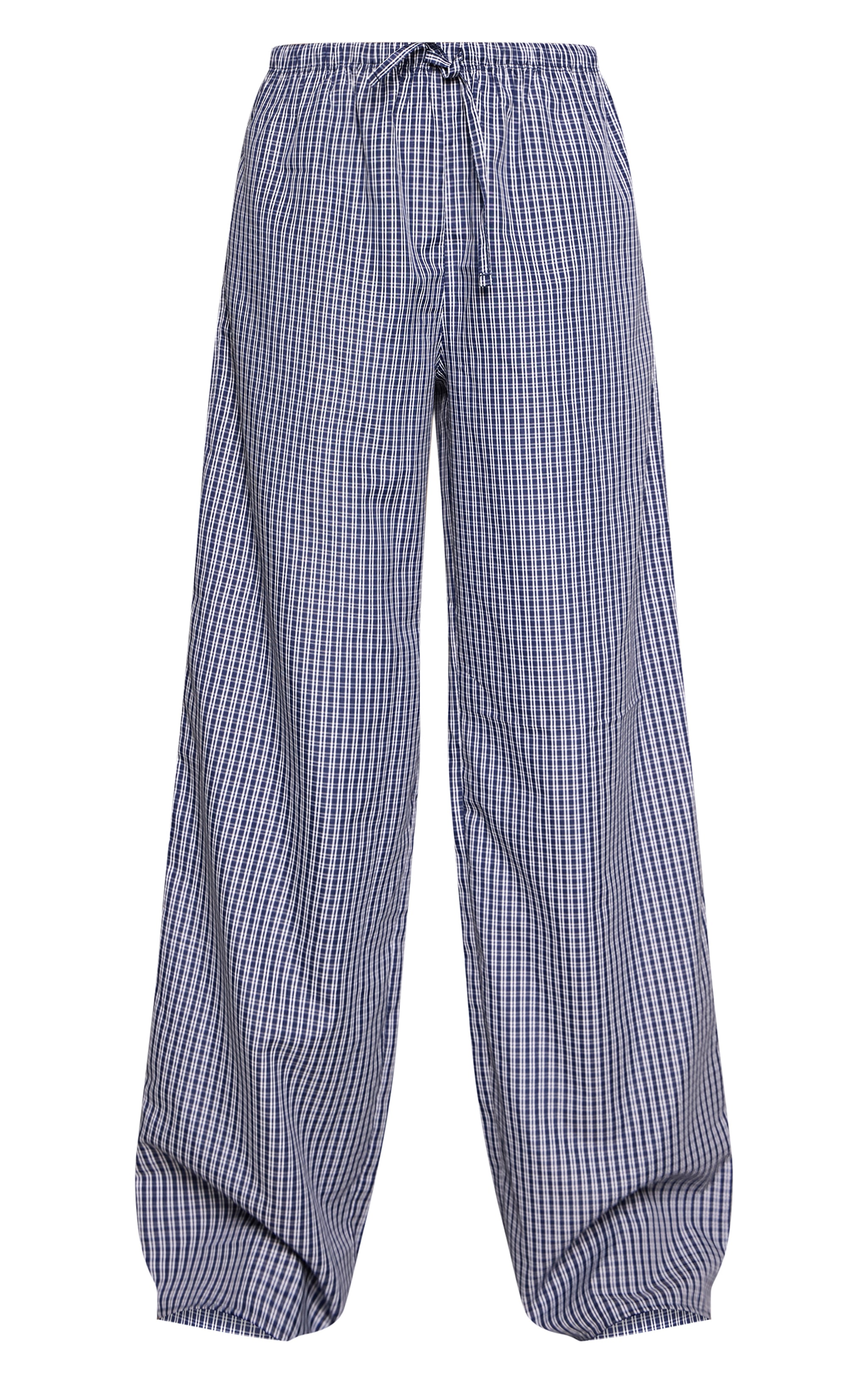 Tall Navy Check Drawstring Wide Leg Pants image 5