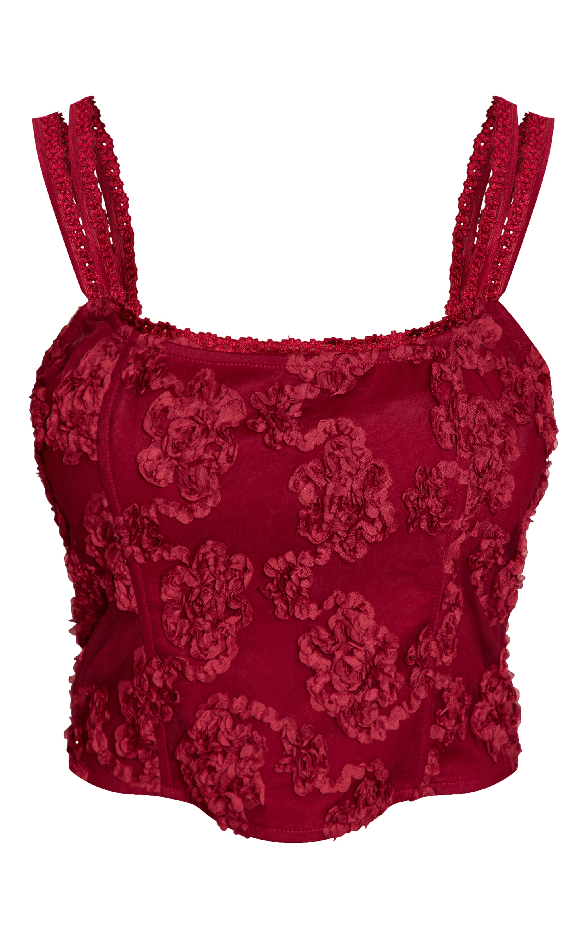 Burgundy Floral Textured Boned Corset image 5