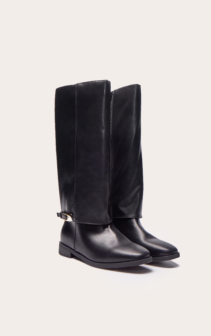 Black Fold Over Riding Knee High Boot image 3