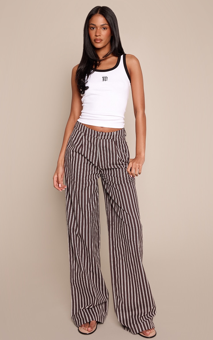 Tall Brown Stripe Linen Tailored Straight Leg Trousers