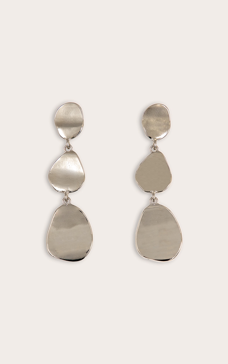 Silver Textured Layered Oval Drape Earrings image 2