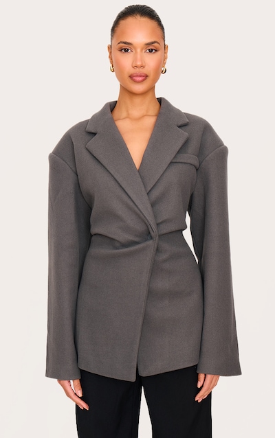 Charcoal Wool Look Cinched Blazer
