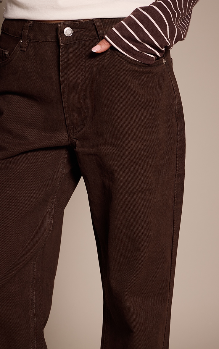 Chocolate Mid Waist Straight Leg Denim Jeans image 4