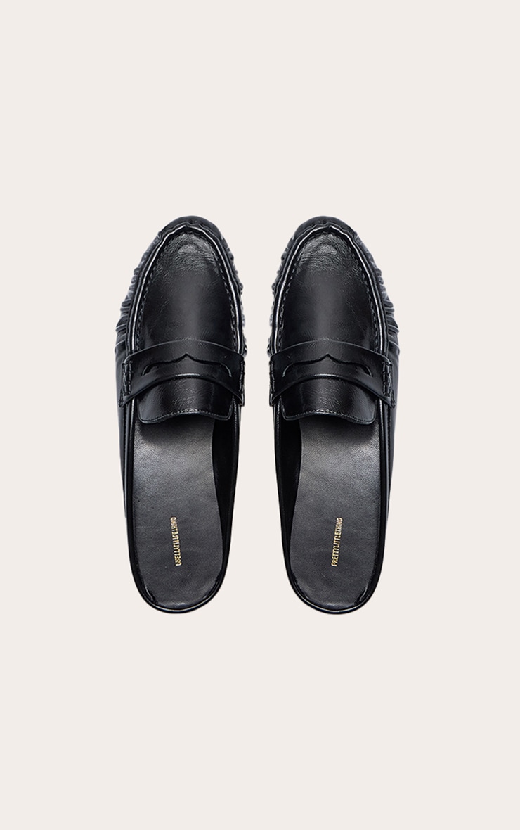 Black Ruched Round Toe Loafer Mule image 2